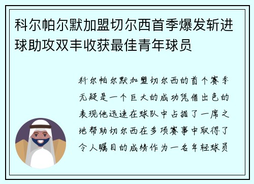 科尔帕尔默加盟切尔西首季爆发斩进球助攻双丰收获最佳青年球员